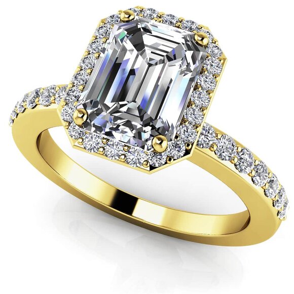 3 Carat Emerald Cut Lab Diamond Hallo Engagement Ring - Picture 2 of 2
